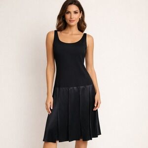 Citrine‎ Womens Black Midi Dress Contrast Satin Pleated Goth Whimsigoth Size 6